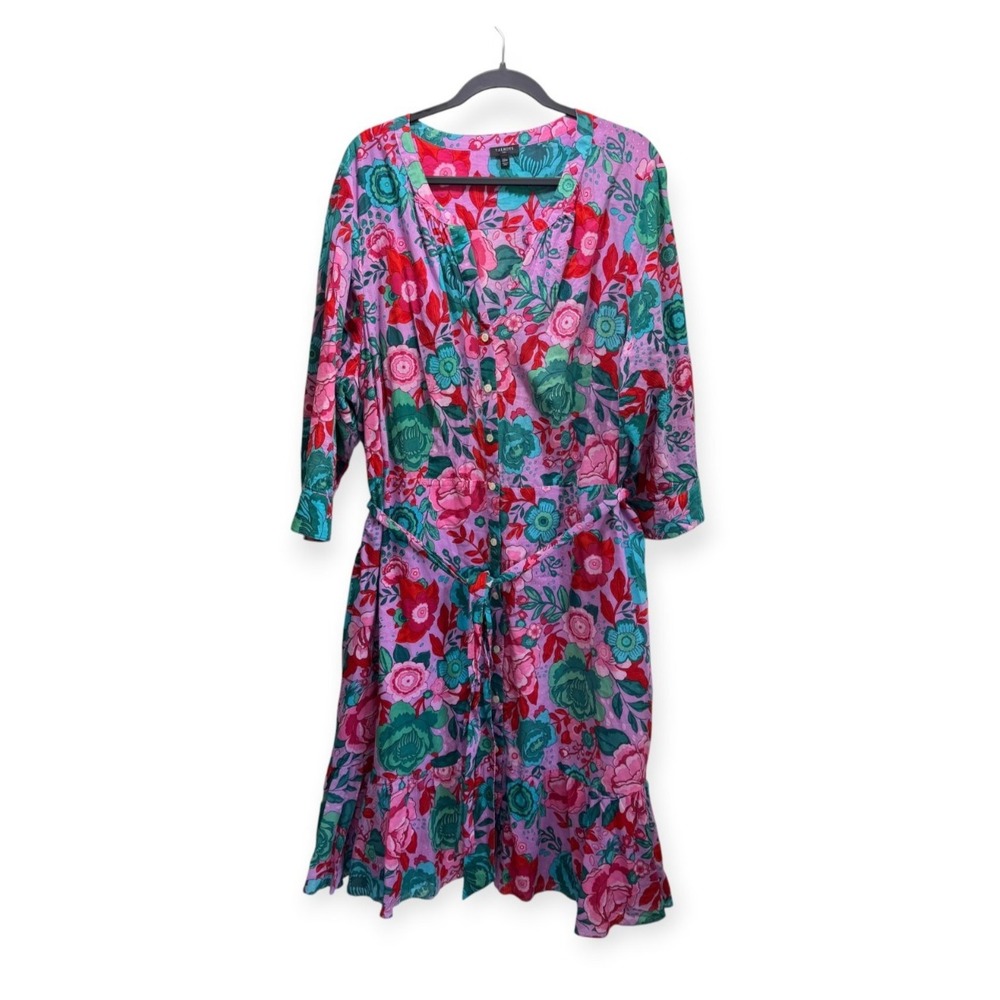 Talbots Fit Flare Midi Belted Cottagecore Button Up Light Midi Dress 22W Pink